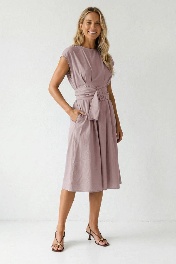 Buckle Detail Midi Dress-Blue Hand Home