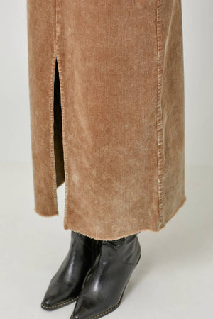 60742 Washed Front Slit Corduroy Skirt-Blue Hand Home