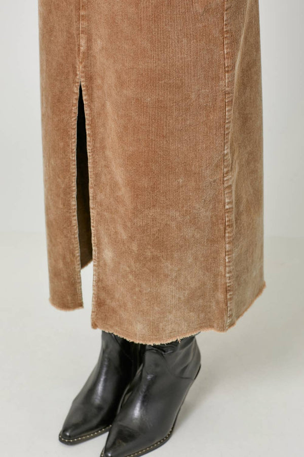 60742 Washed Front Slit Corduroy Skirt-Blue Hand Home