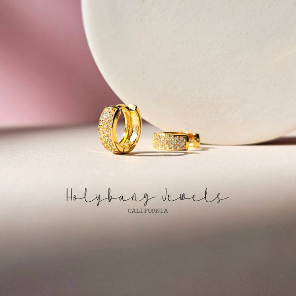 PAVED CHUNKY HUGGIE EARRINGS - E-H4116 / E-HT1174 / E-HT1173-Blue Hand Home