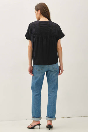 EYELET LACED OVERSIZE DOLMAN SLEEVE TOP-Blue Hand Home