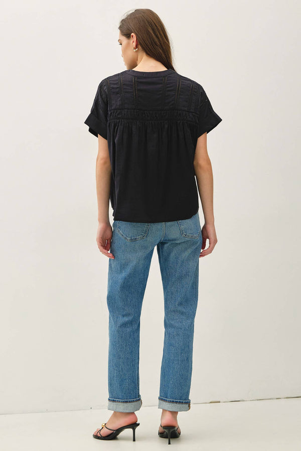 EYELET LACED OVERSIZE DOLMAN SLEEVE TOP-Blue Hand Home