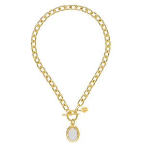 Mother of Pearl Cabochon Toggle Necklace-Blue Hand Home
