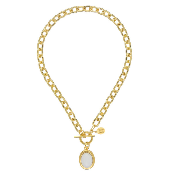 Mother of Pearl Cabochon Toggle Necklace-Blue Hand Home