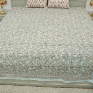 Bohemian Block Bedsheet With Pillow Cover -Throny Stems-Blue Hand Home
