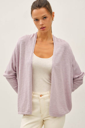 OPEN FRONT DOLMAN SLEEVE SLUB CARDIGAN-Blue Hand Home