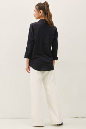 Cotton Blend Light Weight Oversized Classic Shirt-Blue Hand Home
