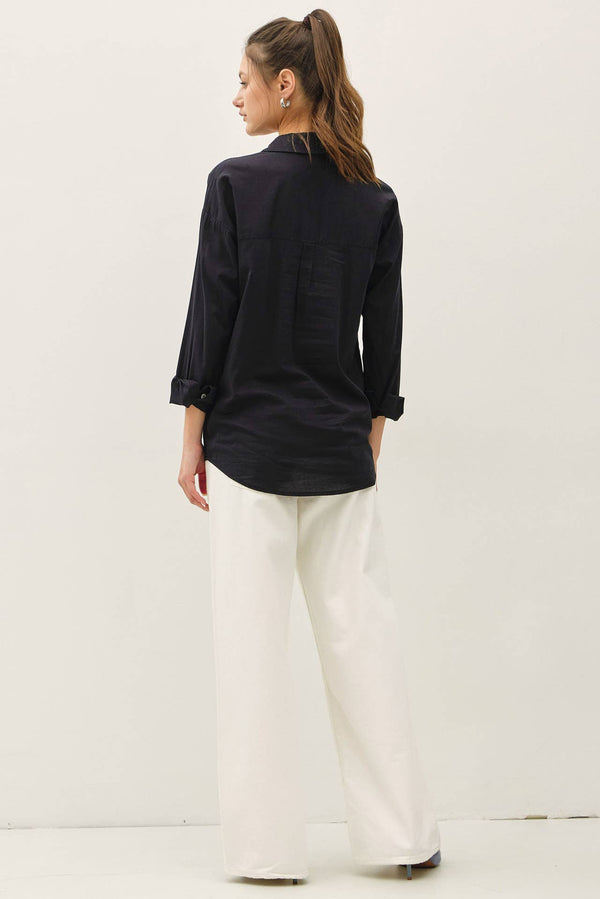 Cotton Blend Light Weight Oversized Classic Shirt-Blue Hand Home