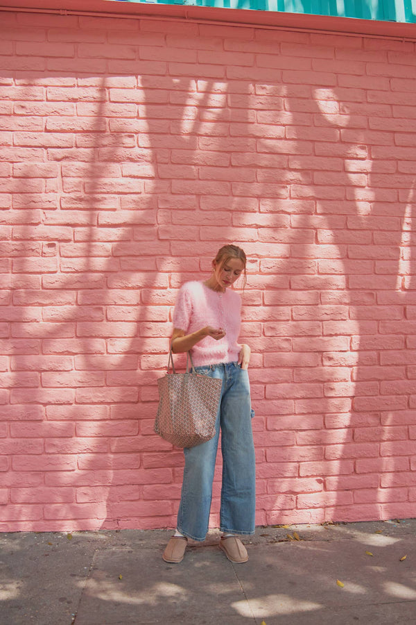 MOHAIR KNIT SHORT SLEEVE SWEATER CARDIGAN MSW11252-Blue Hand Home