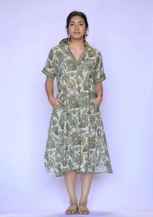 Tallulah Dress - Olive-Blue Hand Home