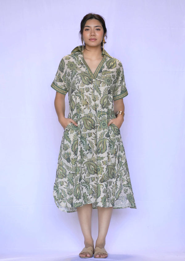 Tallulah Dress - Olive-Blue Hand Home
