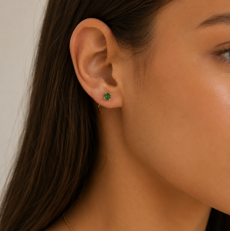 CZ Huggies - Emerald - Gold Earrings