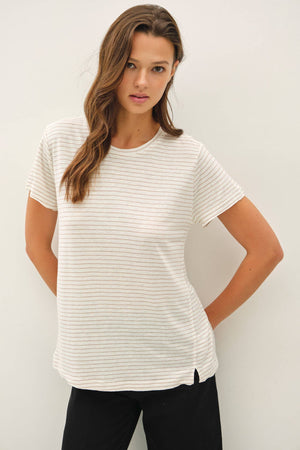 LINEN BLENDED STRIPED RELAXED TEE-Blue Hand Home