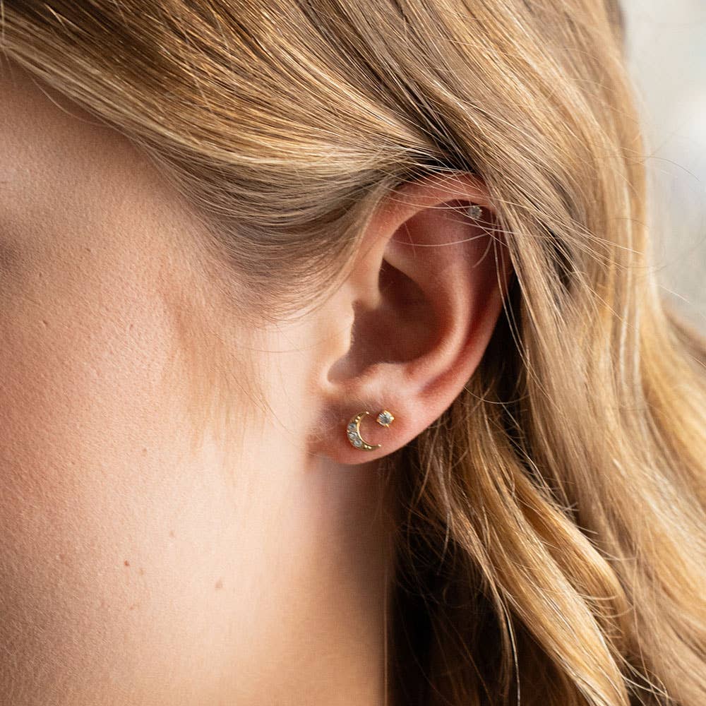 Crescent Moon Crystal Stud Earrings-Blue Hand Home
