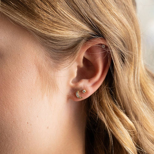Crescent Moon Crystal Stud Earrings-Blue Hand Home