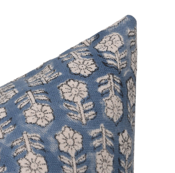 Stylish Block Printed Duck Canvas Pillow Cover - Tulsi Buti-Blue Hand Home