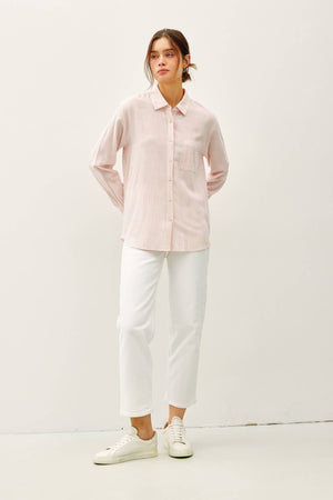 Pinstripe Cotton Button Up W/ Front Chest Pocket