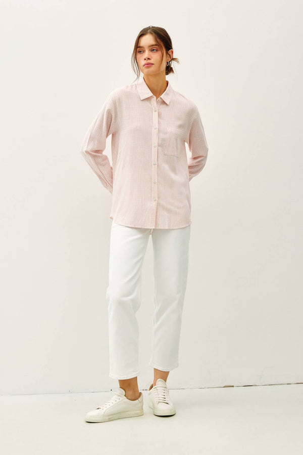 Pinstripe Cotton Button Up W/ Front Chest Pocket