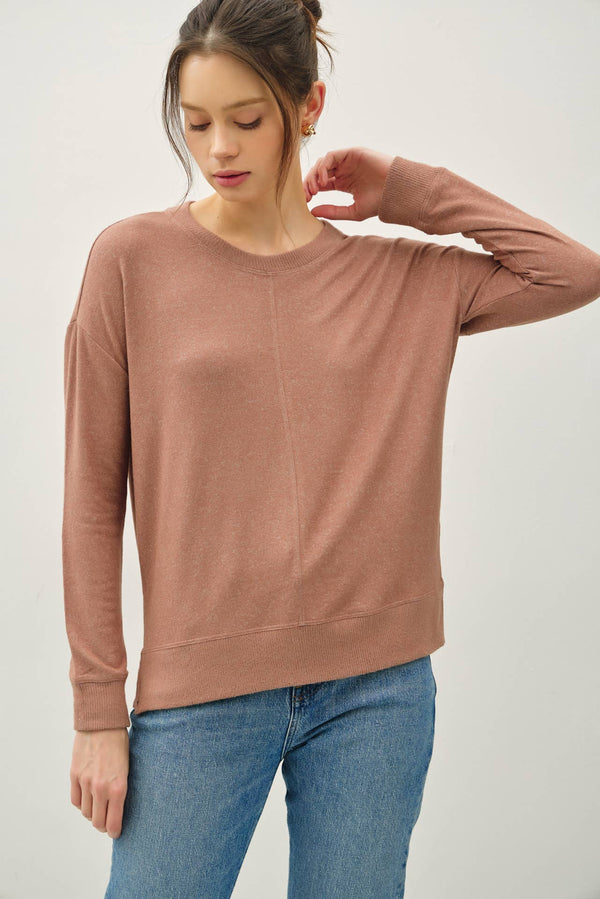 ROUND NECK HACCI BRUSHED PULLOVER KNIT TOP-Blue Hand Home