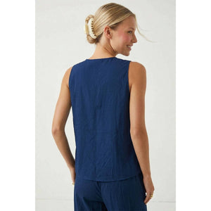 Ruched Front Tie Top-Blue Hand Home
