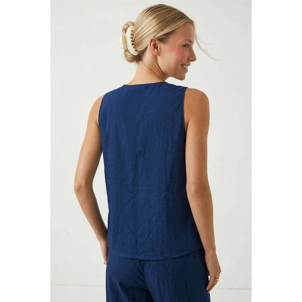Ruched Front Tie Top-Blue Hand Home