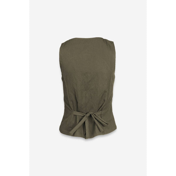 Sleeveless Woven Vest With Back Tie-Blue Hand Home