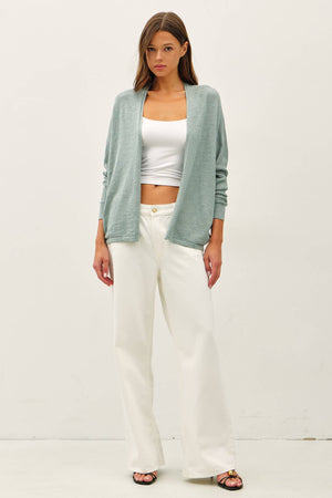 OPEN FRONT DOLMAN SLEEVE SLUB CARDIGAN-Blue Hand Home