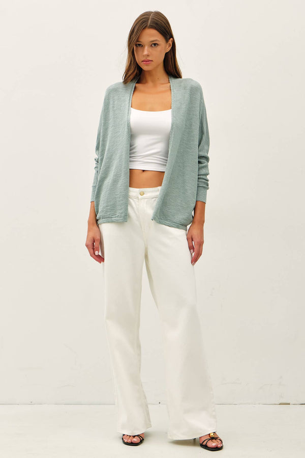 OPEN FRONT DOLMAN SLEEVE SLUB CARDIGAN-Blue Hand Home