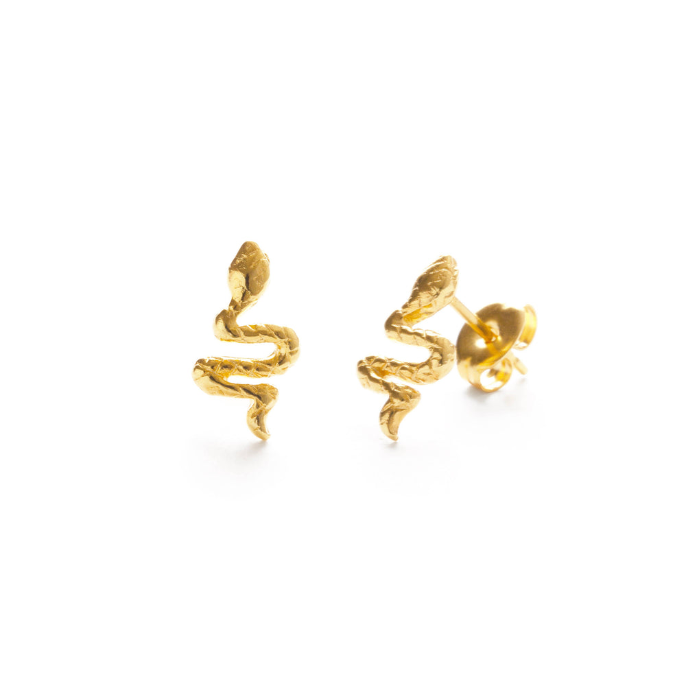 Teeny Tiny Serpent Studs Earrings-Blue Hand Home