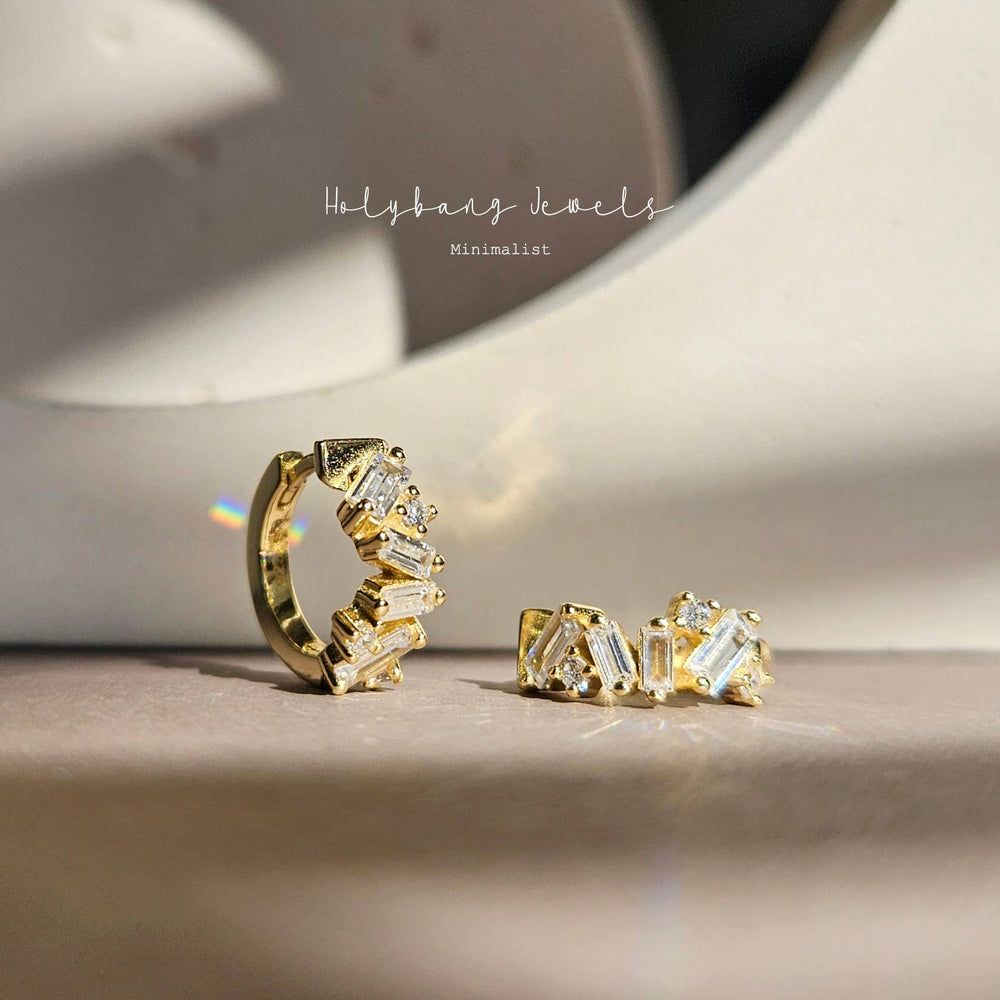 BAGUETTE HUGGIE EARRINGS - E-H11064-Blue Hand Home