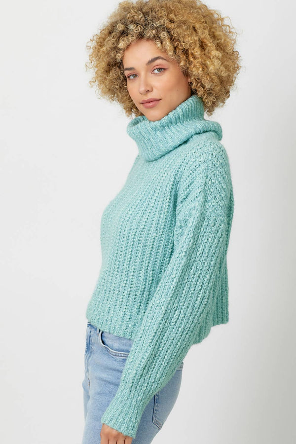 60795 Turtle Neck Cropped Sweater-Blue Hand Home