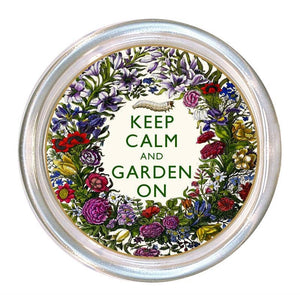 C9192-Keep Calm and Garden On Coaster-Blue Hand Home