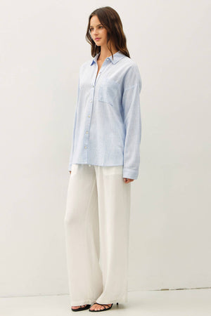 HAIRLINE STRIPE BUTTON DOWN SHIRT-Blue Hand Home