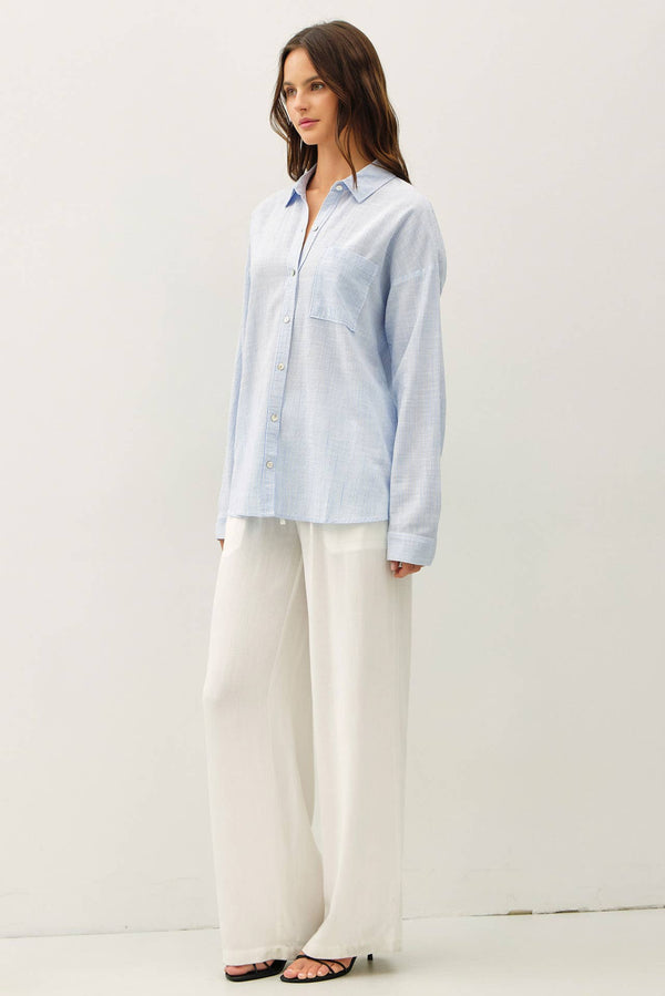 HAIRLINE STRIPE BUTTON DOWN SHIRT-Blue Hand Home
