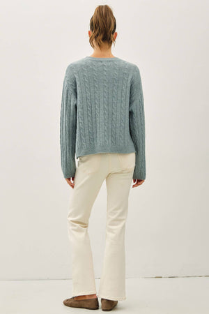 OVERSIZED BOXY CUT CABLE KNIT SWEATER-Blue Hand Home