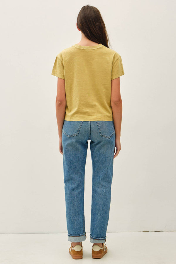 Garment Dyed Cotton Slub Half Sleeve Crop Top