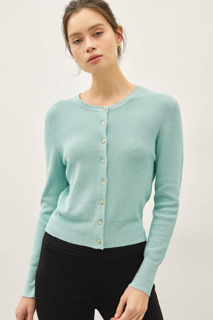 Ribbed Crewneck Cardigan-Blue Hand Home