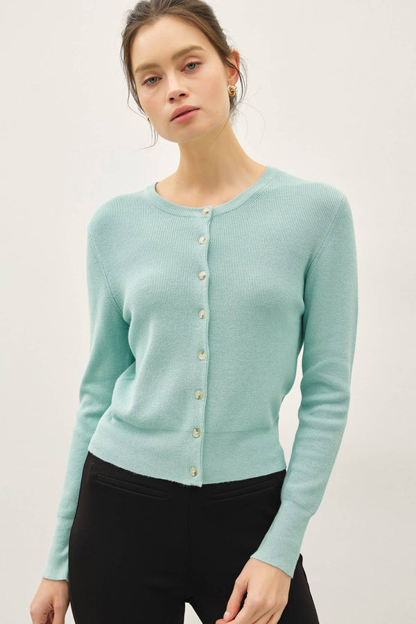 Ribbed Crewneck Cardigan-Blue Hand Home