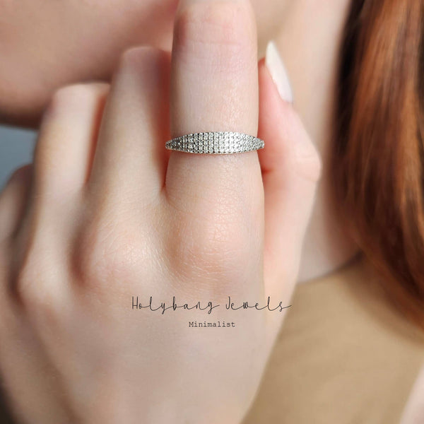 PAVED SIGNET RING - R-F5104-Blue Hand Home