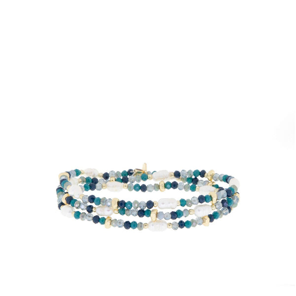 Crystal beaded pearl wrap bracelet-Blue Hand Home