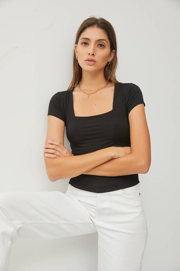 Square Neck Knit Tee-Blue Hand Home