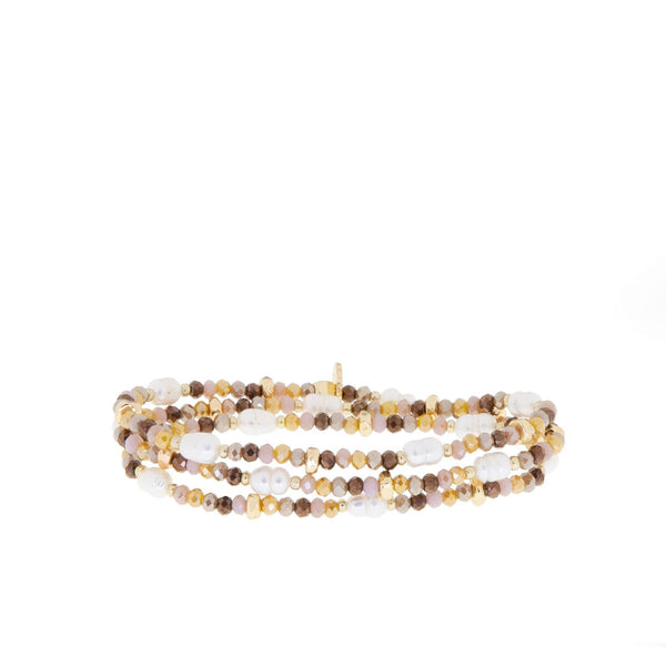 Crystal beaded pearl wrap bracelet-Blue Hand Home