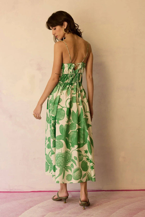 Hibiscus Anaar Smocked Bodice Maxi Dress - Fern-Blue Hand Home