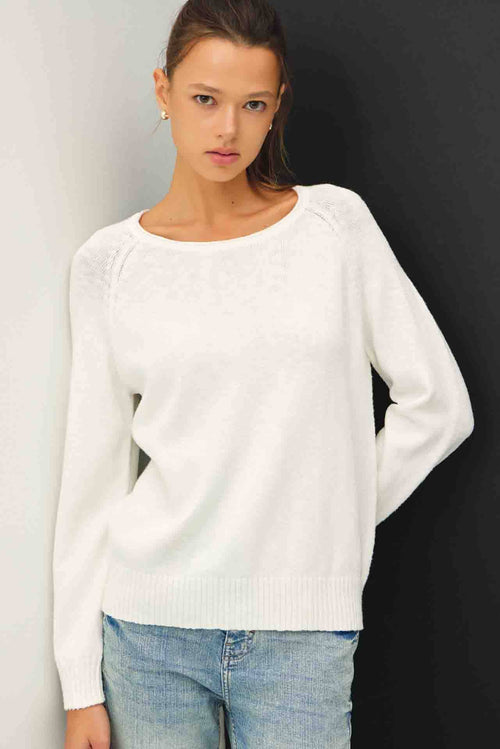 [NEW SHADE]RAGLAN SLEEVE SLUB PULLOVER SWEATER-Blue Hand Home