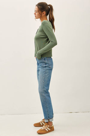 Ultra Soft Essential Basic Crewneck Button Up Cardigan