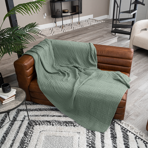 Muslin Blanket for Adults, 6-Layer Bedding by Comfy Cubs-Blue Hand Home