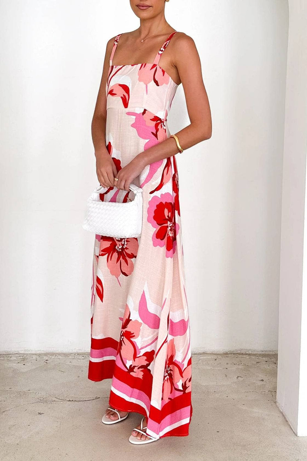 2025 summer Tropical hibiscus floral print flare swing dress-Blue Hand Home