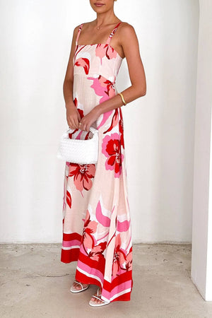 2025 summer Tropical hibiscus floral print flare swing dress-Blue Hand Home