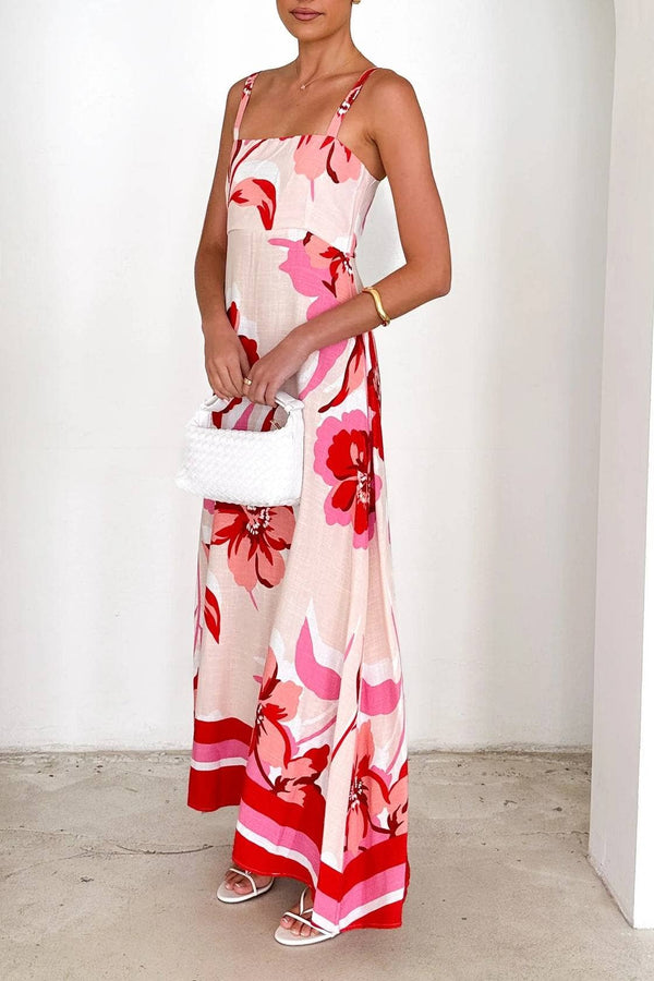 2025 summer Tropical hibiscus floral print flare swing dress-Blue Hand Home