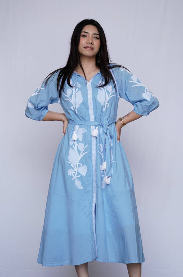 Botanical Blue Shirt Dress